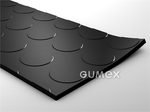 Pryžová podlahovina METRO, tloušťka 4mm, šíře 1450mm, 75°ShA, NBR-SBR, desén penízkový, -20°C/+60°C, černá